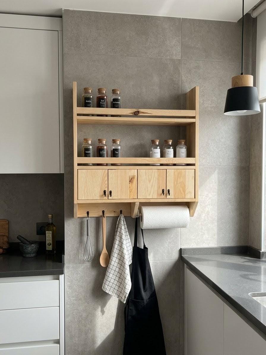 Handmade Wooden Wall Shelf, Spice Rack, Rustic Style Hanging Shelf, Solid Wood Wall Shelf for Kitchen